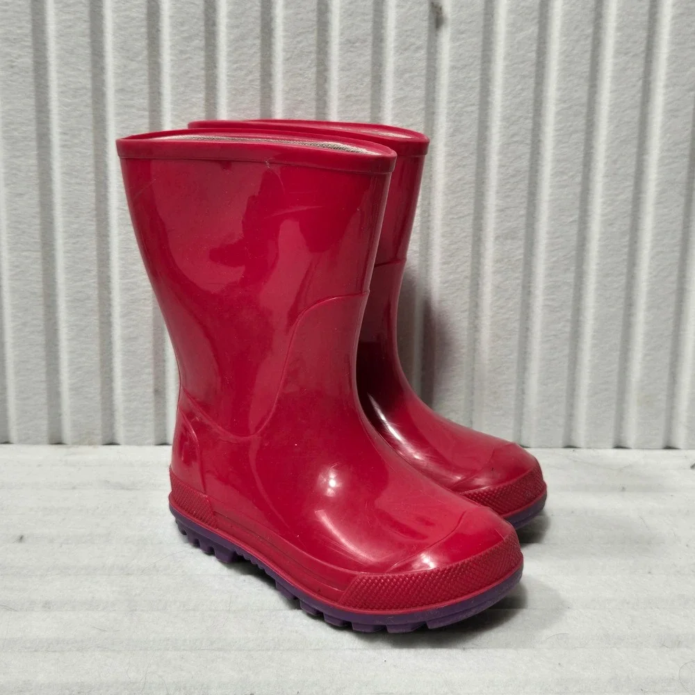 Kids Pink Rubber Rain Boots Purple Lug Sole Waterproof Size 5-6 Made‎ in Canada